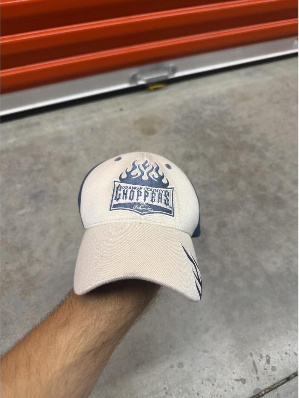 vintage orange county choppers white fitted flame hat